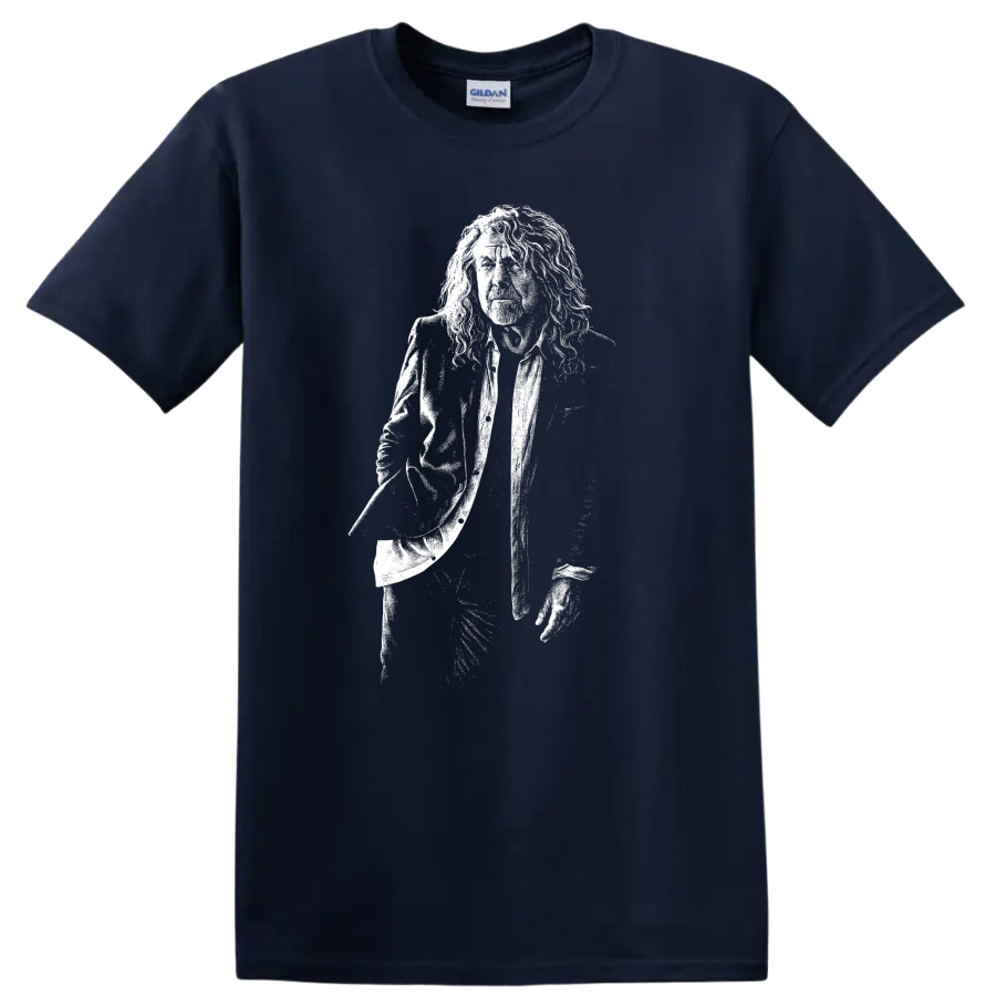 Robert Plant Led Zeppelin Rock Legends Silhouette T Shirt - Navy (Blue)