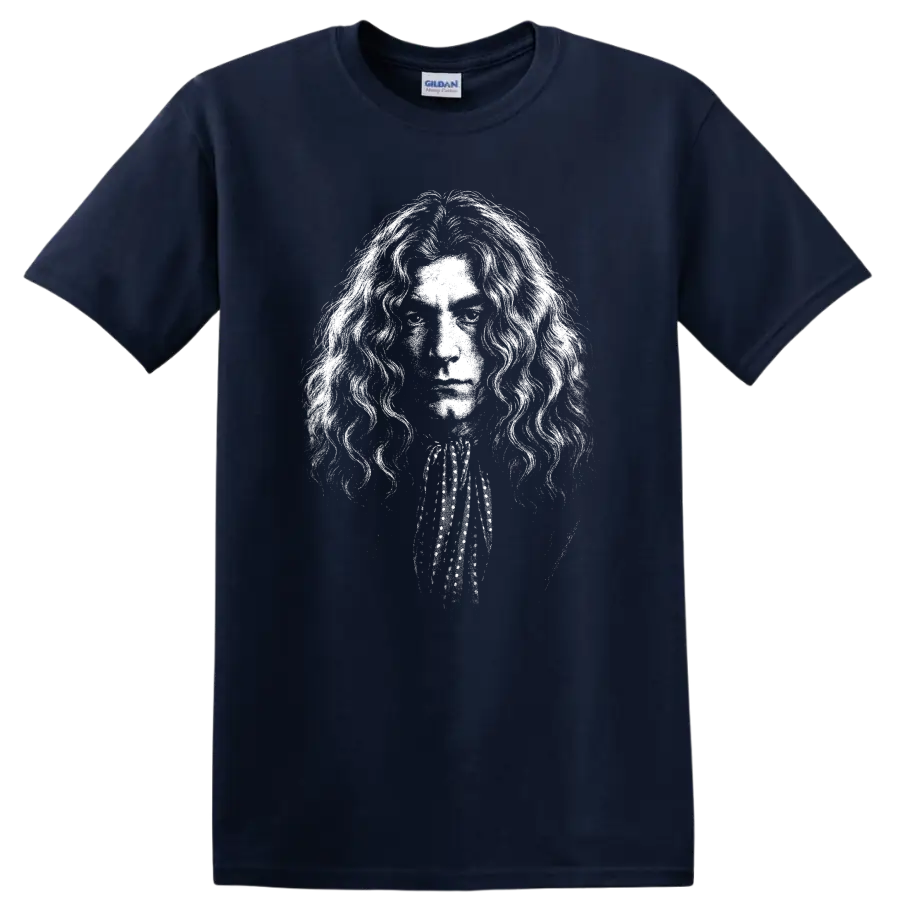 Robert Plant Led Zeppelin Rock Legends Tribute T Shirt Classic Portrait - Navy (Blue)