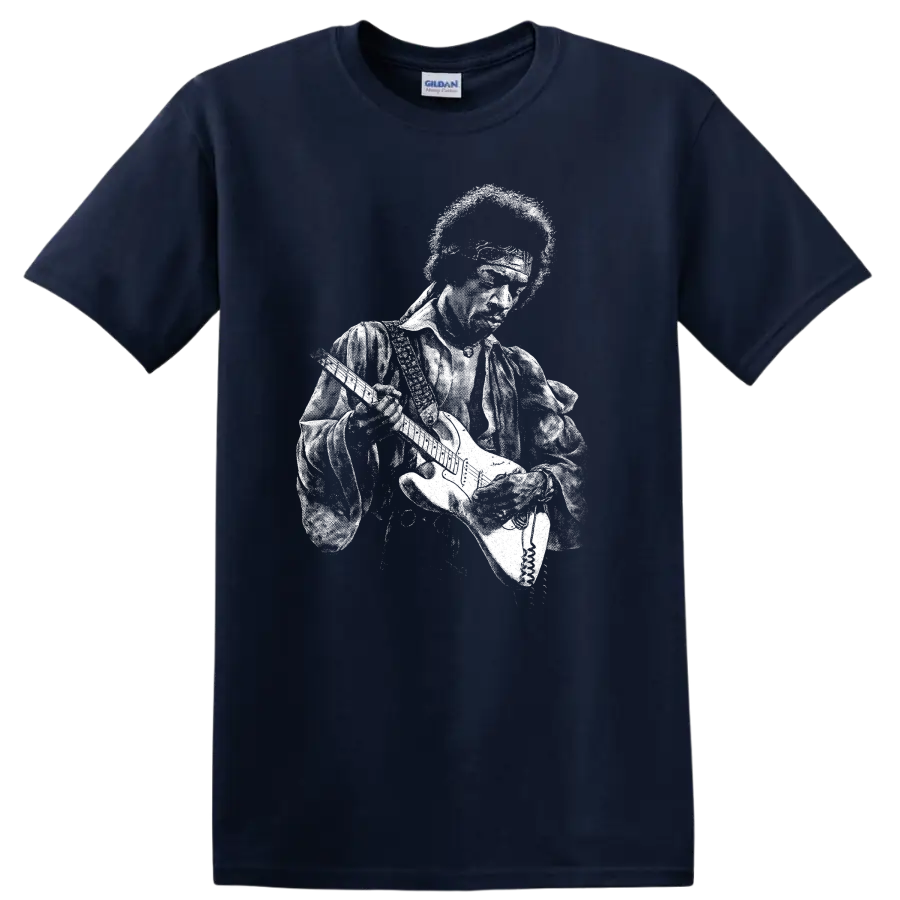 Jimi Hendrix Rock Legends Silhouette Portrait T Shirt - Navy (Blue)