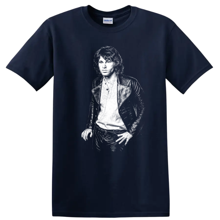 Jim Morrison The Doors Rock Legends Portrait T Shirt - Navy (Blue)