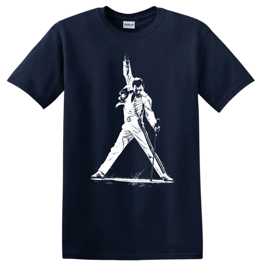 Freddie Mercury Queen Rock Legends Tribute T Shirt Unisex Music Fan Tee - Navy (Blue)