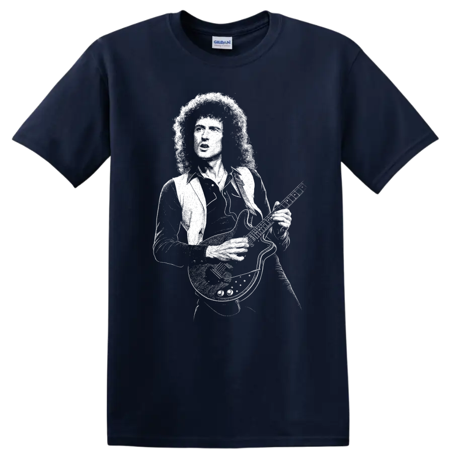 Brian May Queen Rock Legends Vintage Style T Shirt - Navy (Blue)