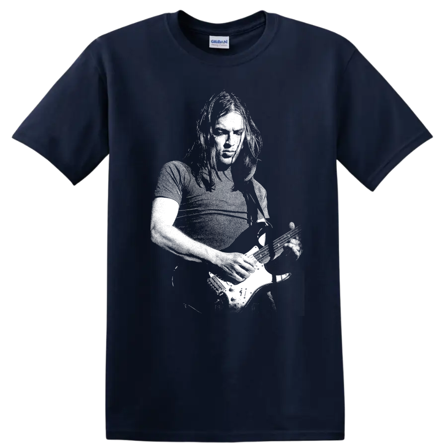 David Gilmour Pink Floyd Rock Legends Portrait T Shirt for Fans - Navy (Blue)