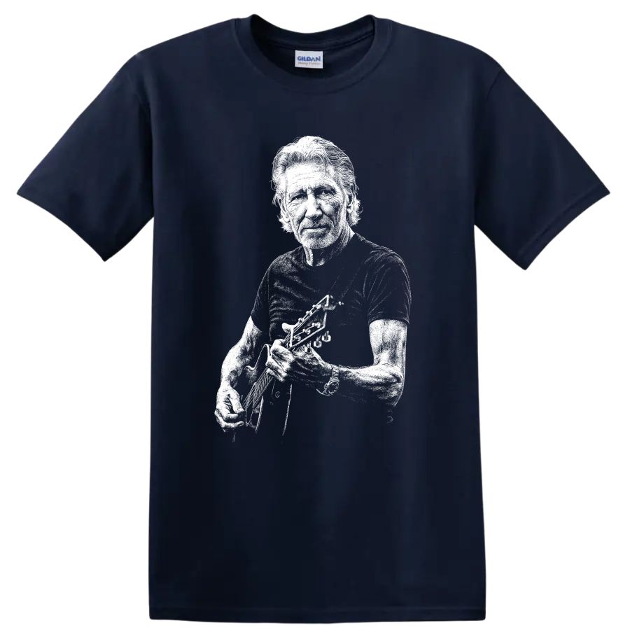 Roger Waters Pink Floyd Rock Legend Portrait T Shirt - Navy (Blue)