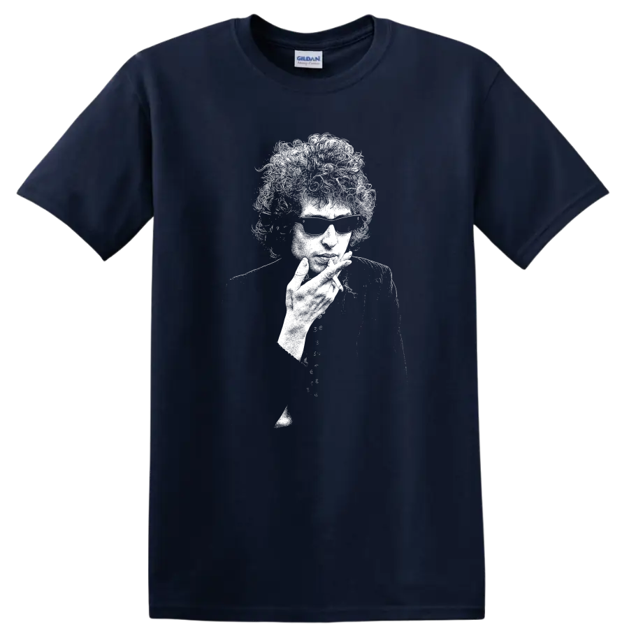 Bob Dylan Rock Legends Silhouette Classic Music T Shirt - Navy (Blue)