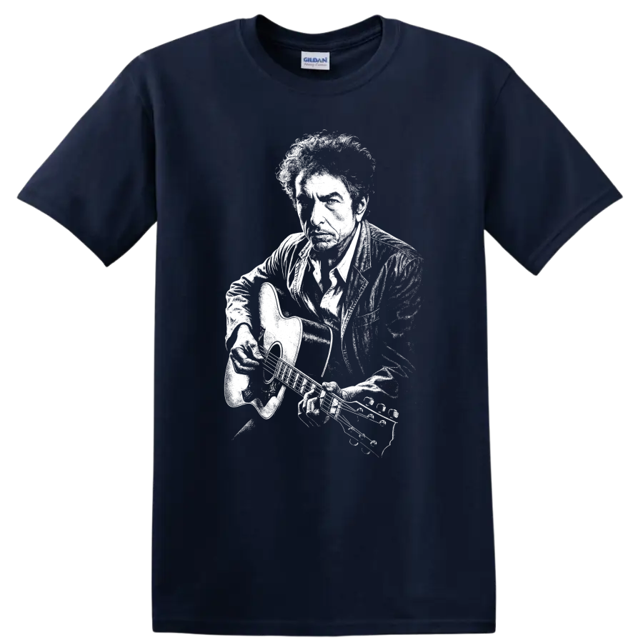 Bob Dylan Rock Legends Portrait T Shirt Classic Music Icon - Navy (Blue)