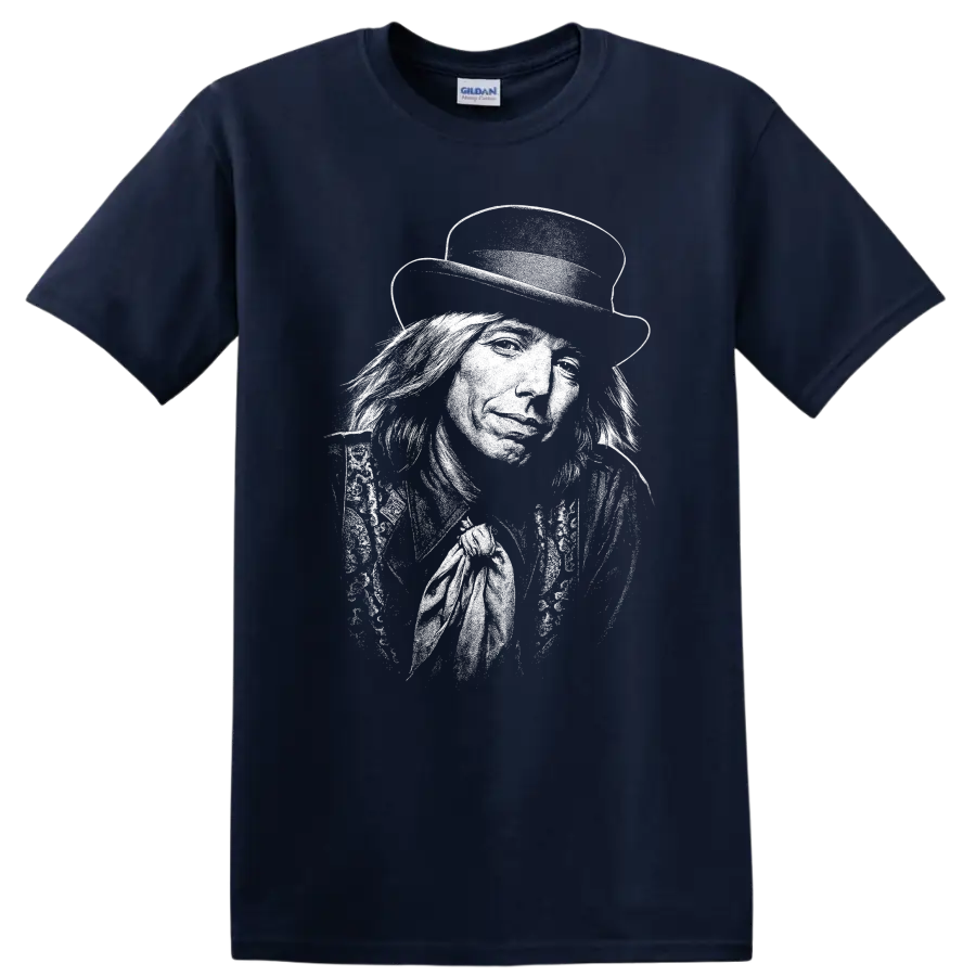 Tom Petty and the Heartbreakers Rock Legends T Shirt Vintage Band Logo - Navy (Blue)