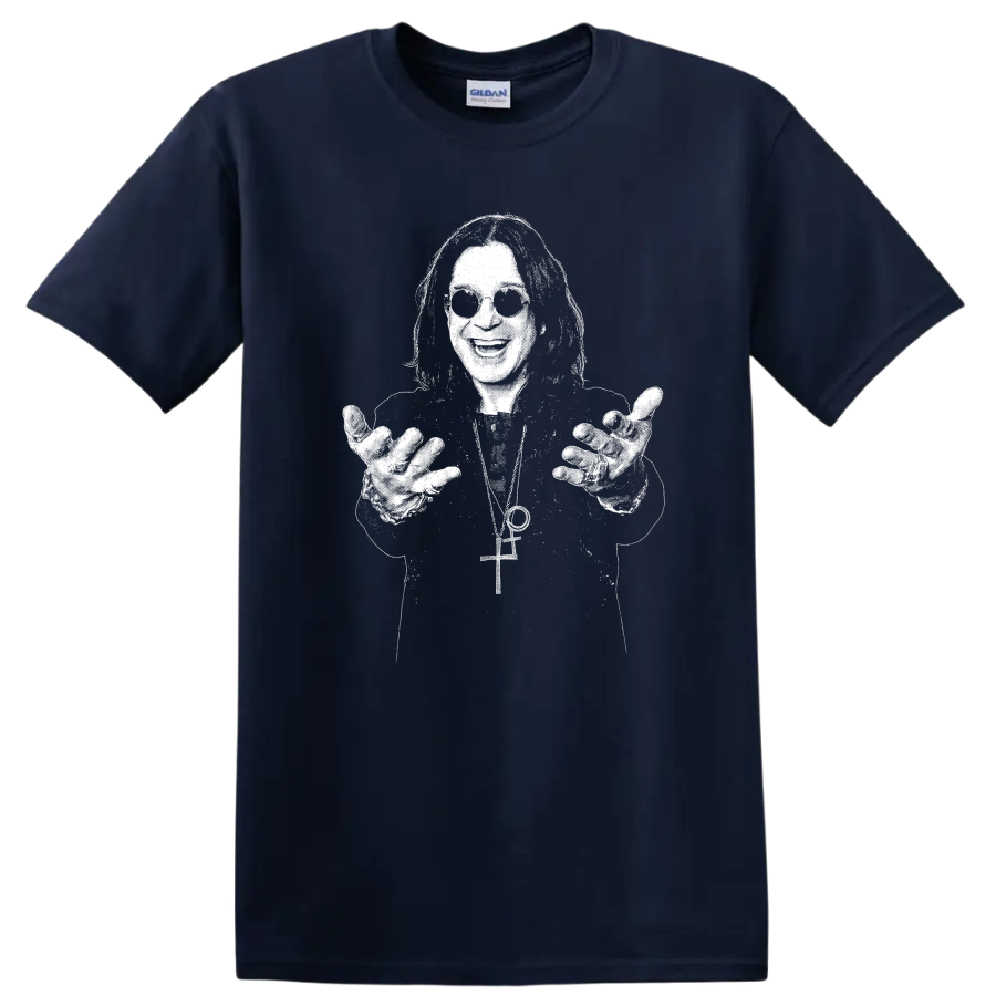 Ozzy Osbourne Black Sabbath Rock Legends Distressed Portrait T Shirt - Navy (Blue)