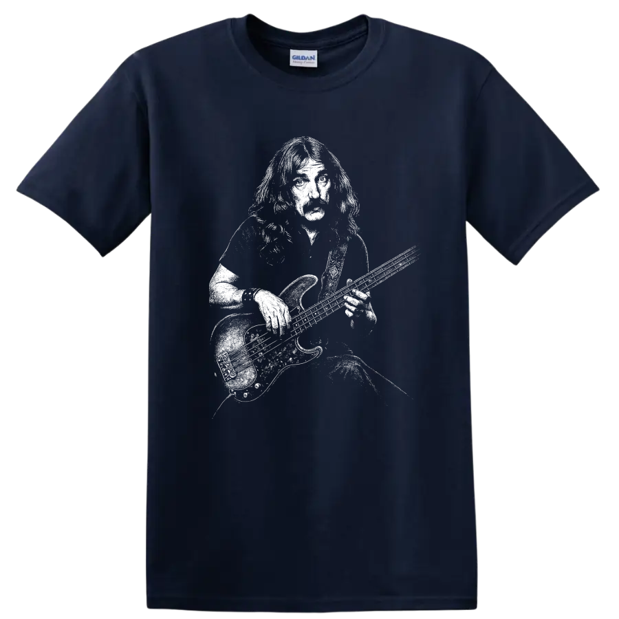Geezer Butler Black Sabbath Rock Legends T Shirt for Classic Metal Fans - Navy (Blue)