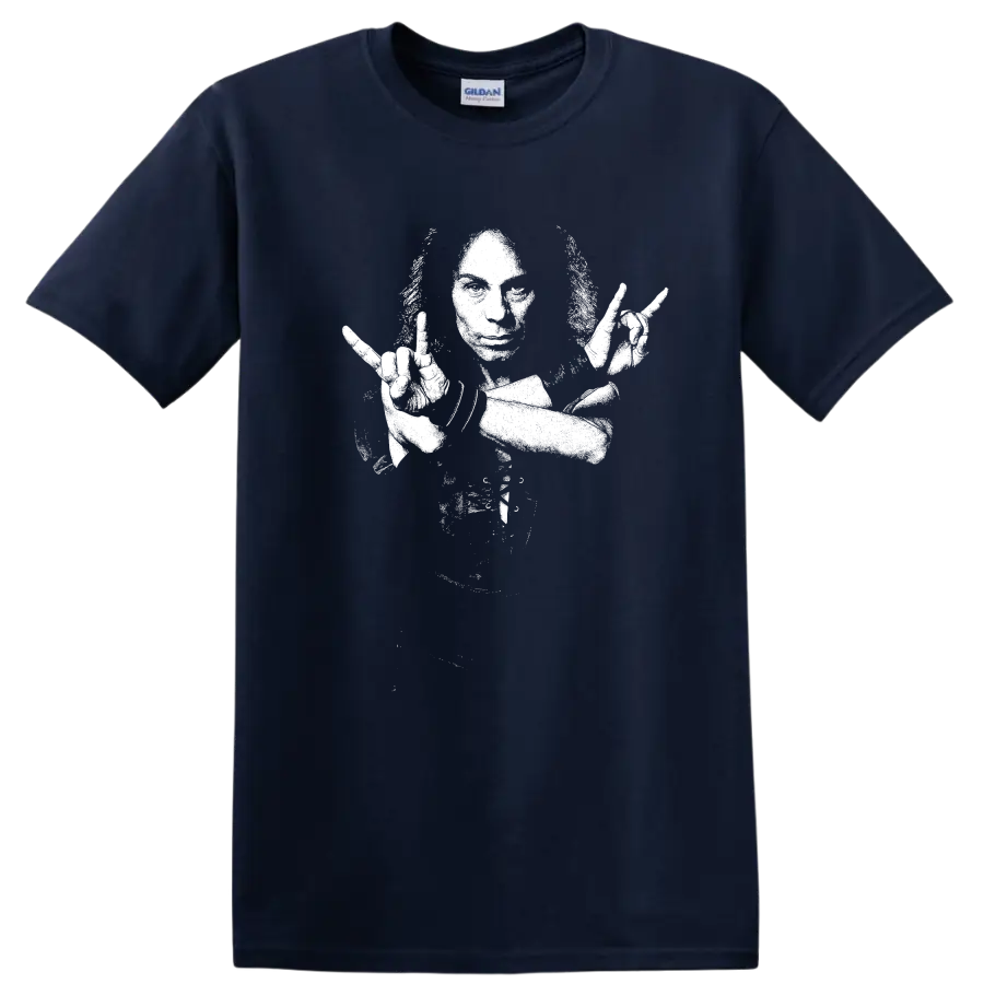 Ronnie James Dio Black Sabbath Rainbow Rock Legend T Shirt - Navy (Blue)