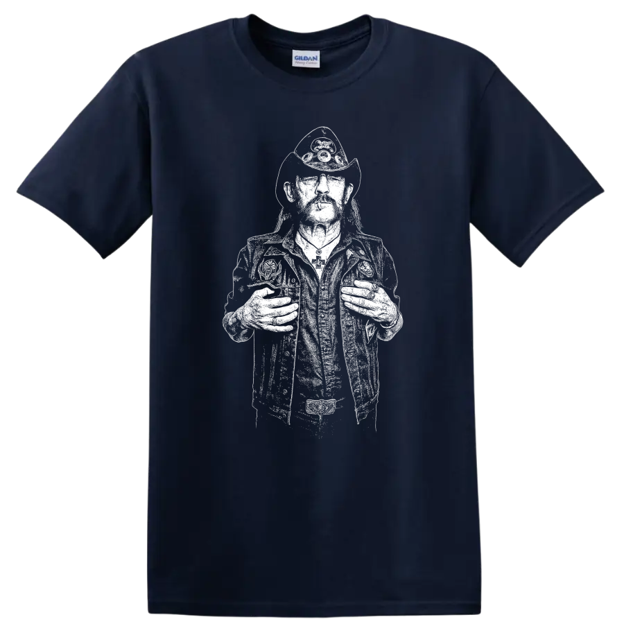 Lemmy Kilmister Motörhead Rock Legends Tribute T Shirt - Navy (Blue)