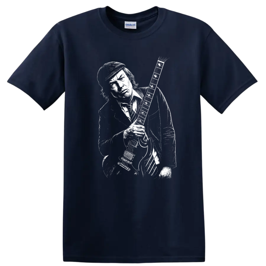 Angus Young AC DC Rock Legends Guitar Pose T Shirt - Navy (Blue)