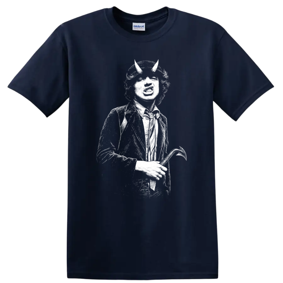 Angus Young AC DC Rock Legends Guitar Silhouette T Shirt - Navy (Blue)