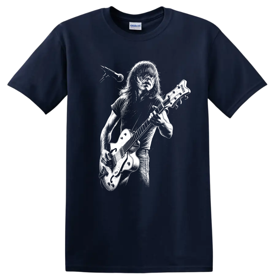 Malcolm Young AC/DC Rock Legends Guitar Silhouette T Shirt - Navy (Blue)