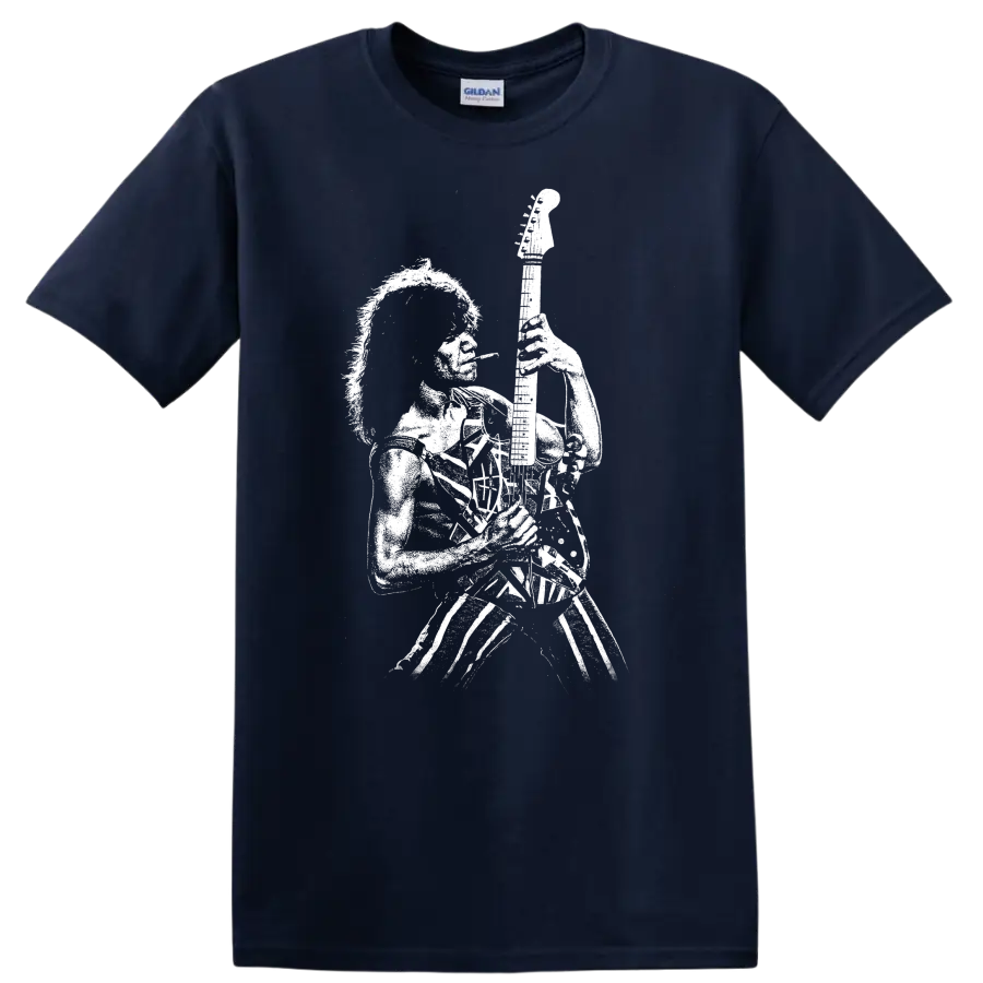 Eddie Van Halen Rock Legends Graphic T Shirt for Van Halen Fans - Navy (Blue)