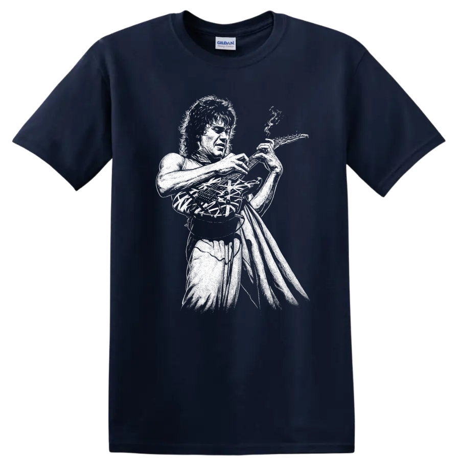 Eddie Van Halen Rock Legends Tribute T Shirt Classic Guitar Logo - Navy (Blue)