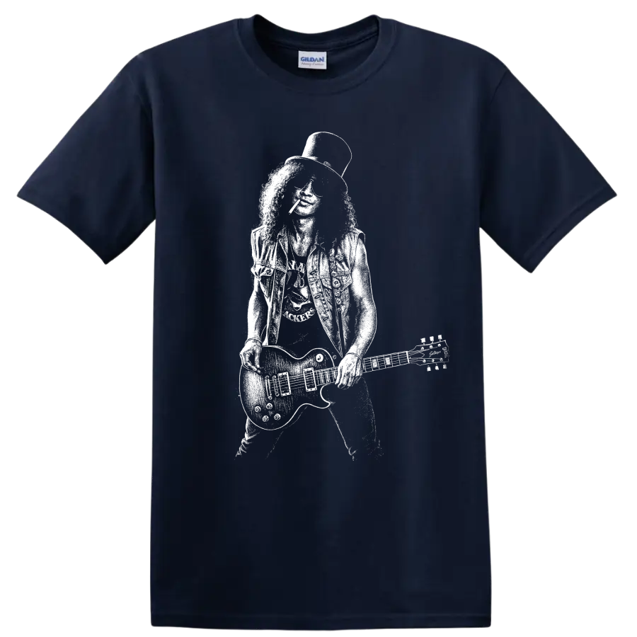 Slash Guns N' Roses Rock Legends Graphic T Shirt for Fans - Navy (Blue)