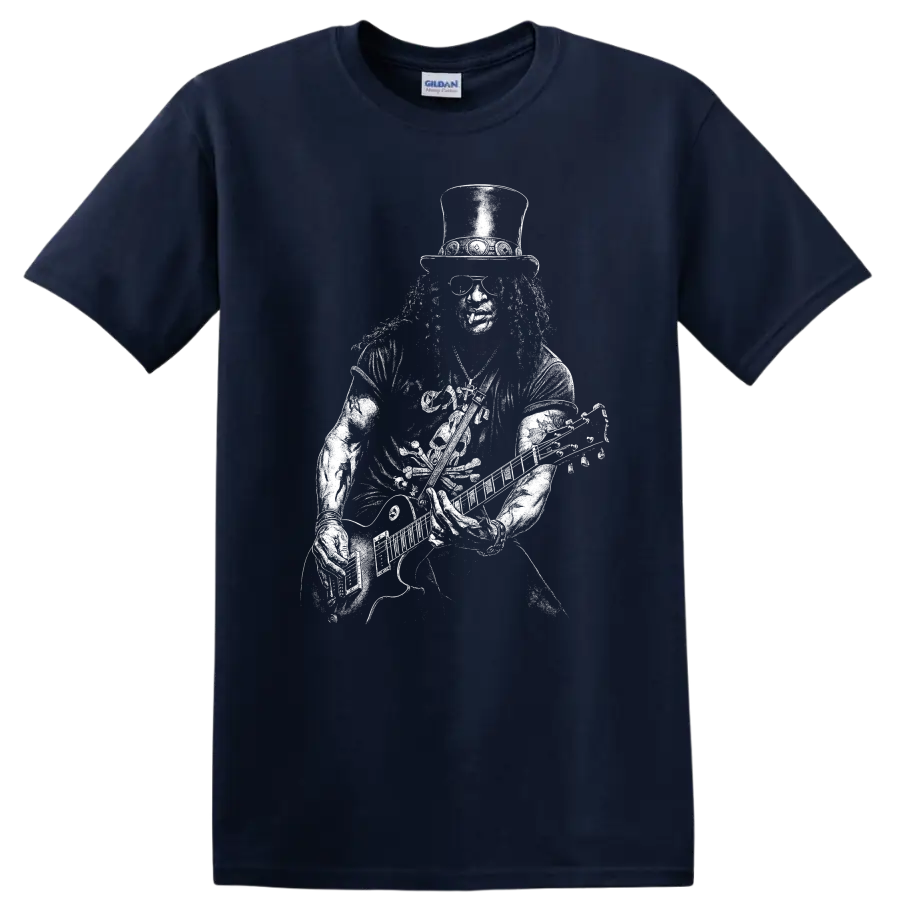 Slash Guns N' Roses Rock Legends White Logo T Shirt for Fans - Navy (Blue)
