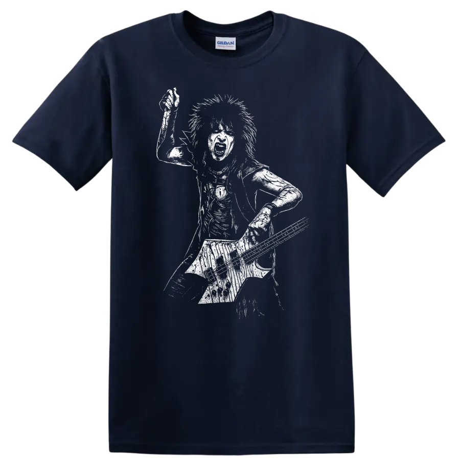 Nikki Sixx Mötley Crüe Shout at the Devil Rock Legends T Shirt - Navy (Blue)