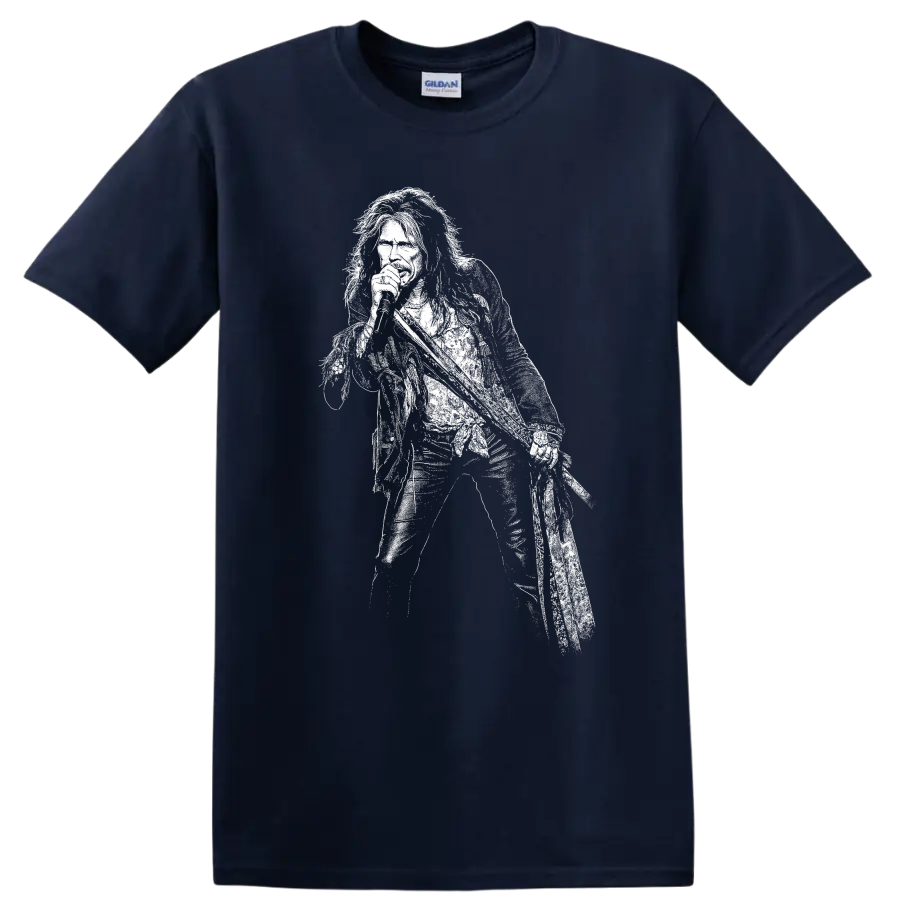Steven Tyler Aerosmith Rock Legends White Silhouette T Shirt - Navy (Blue)