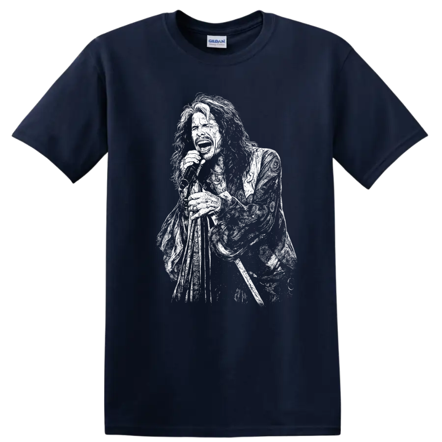 Steven Tyler Aerosmith Rock Legends Tribute T Shirt for Classic Music Fans - Navy (Blue)