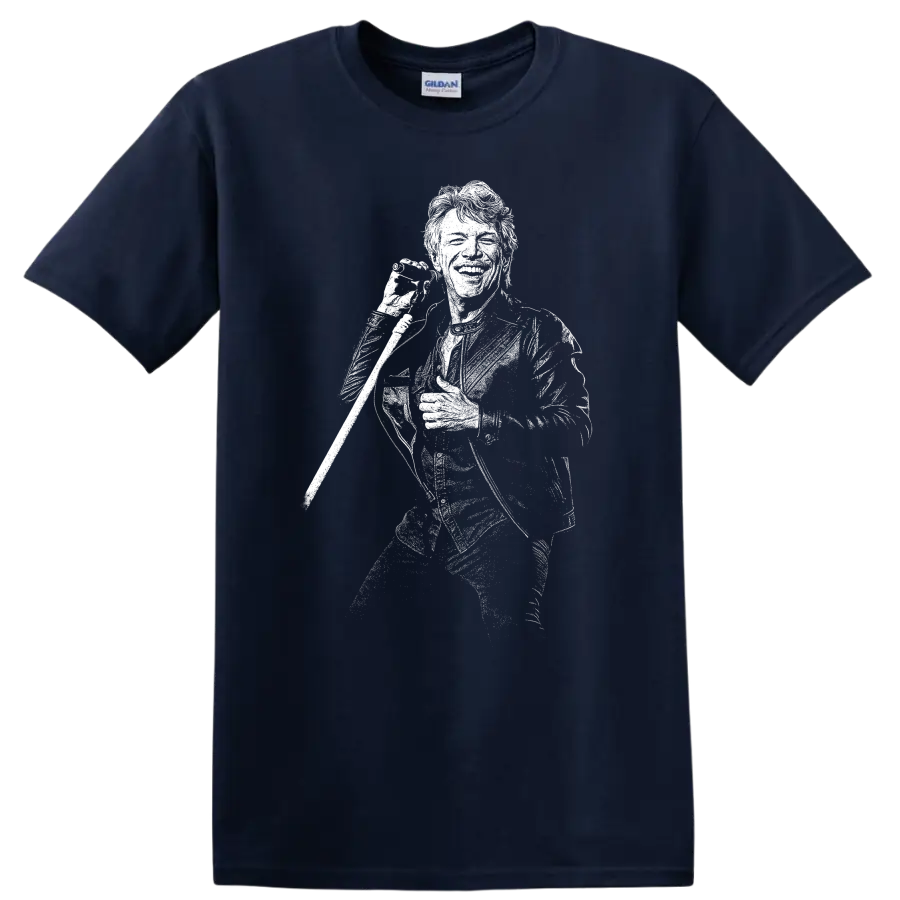 Jon Bon Jovi Rock Legends Silhouette Tribute T Shirt - Navy (Blue)