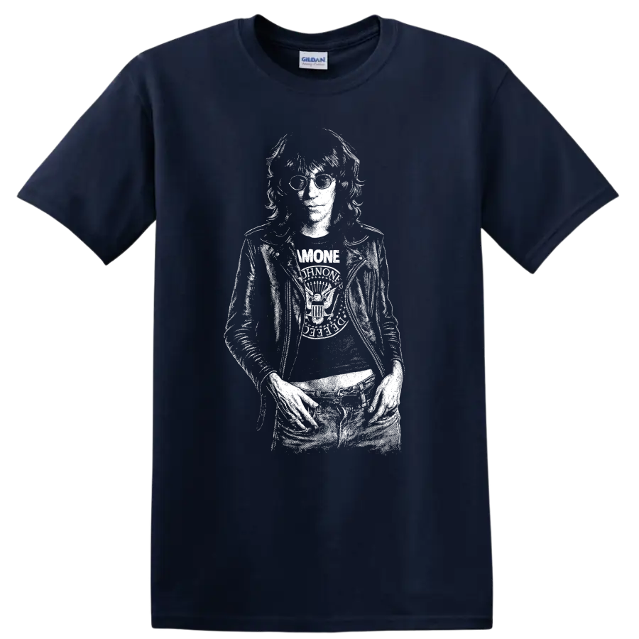 Joey Ramone Ramones Rock Legends Portrait T Shirt - Navy (Blue)