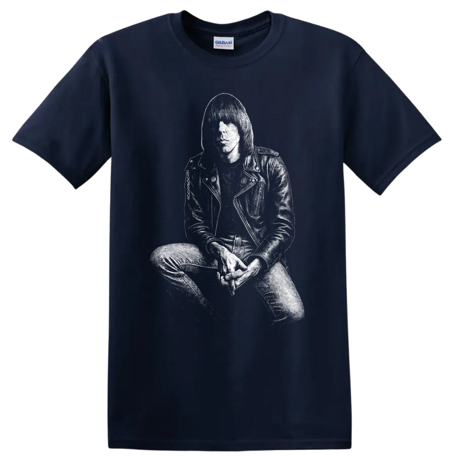 Joey Ramone Ramones Rock Legends T Shirt for Classic Punk Fans - Navy (Blue)