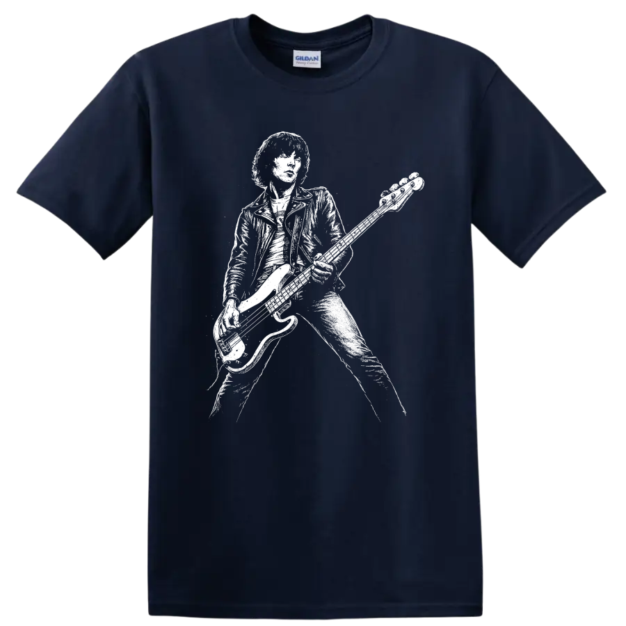 Dee Dee Ramone Ramones Rock Legends White Silhouette T Shirt - Navy (Blue)