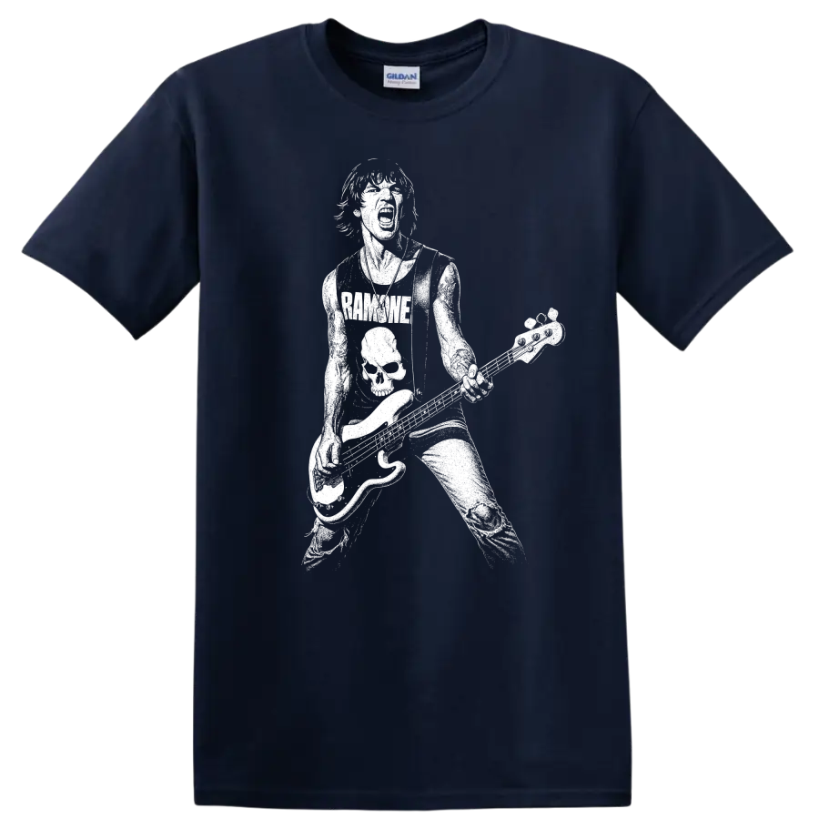 Dee Dee Ramone Ramones Rock Legends White Silhouette T Shirt - Navy (Blue)