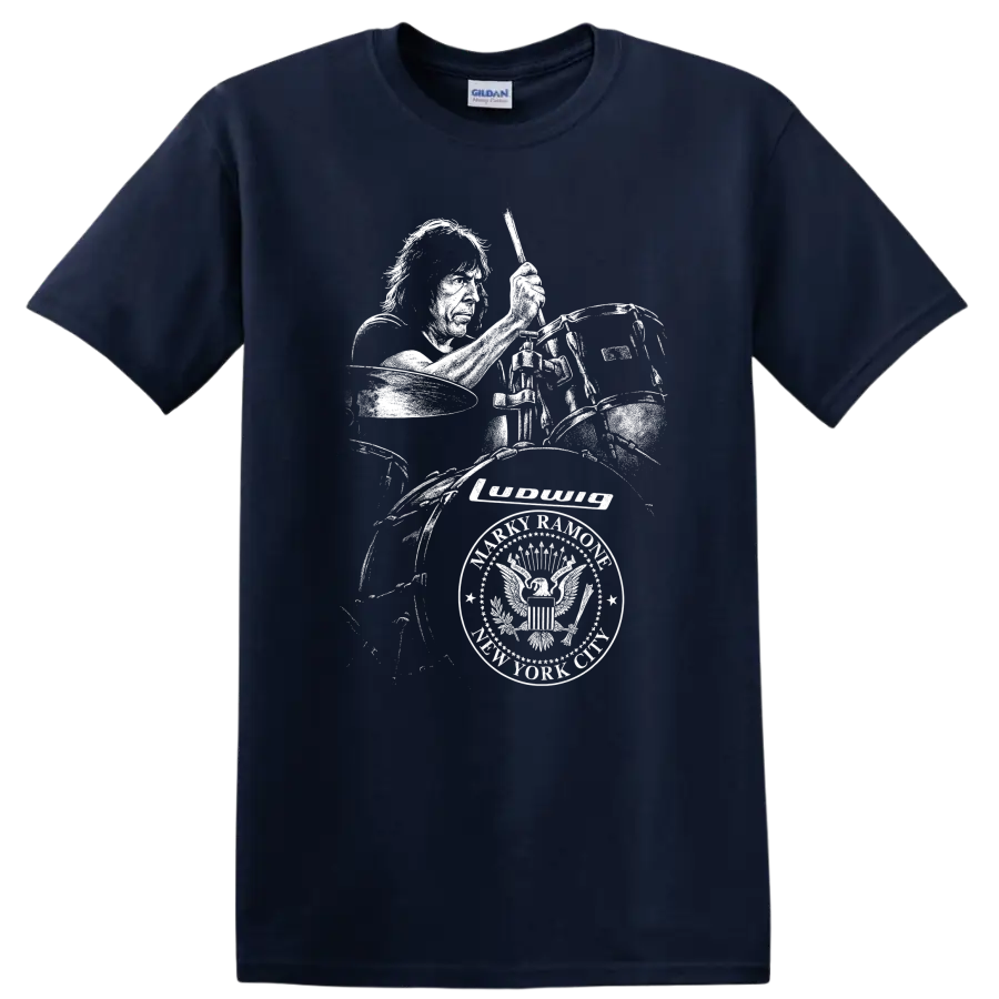 Marky Ramone Ramones Rock Legends Tribute T Shirt Classic Punk Logo - Navy (Blue)