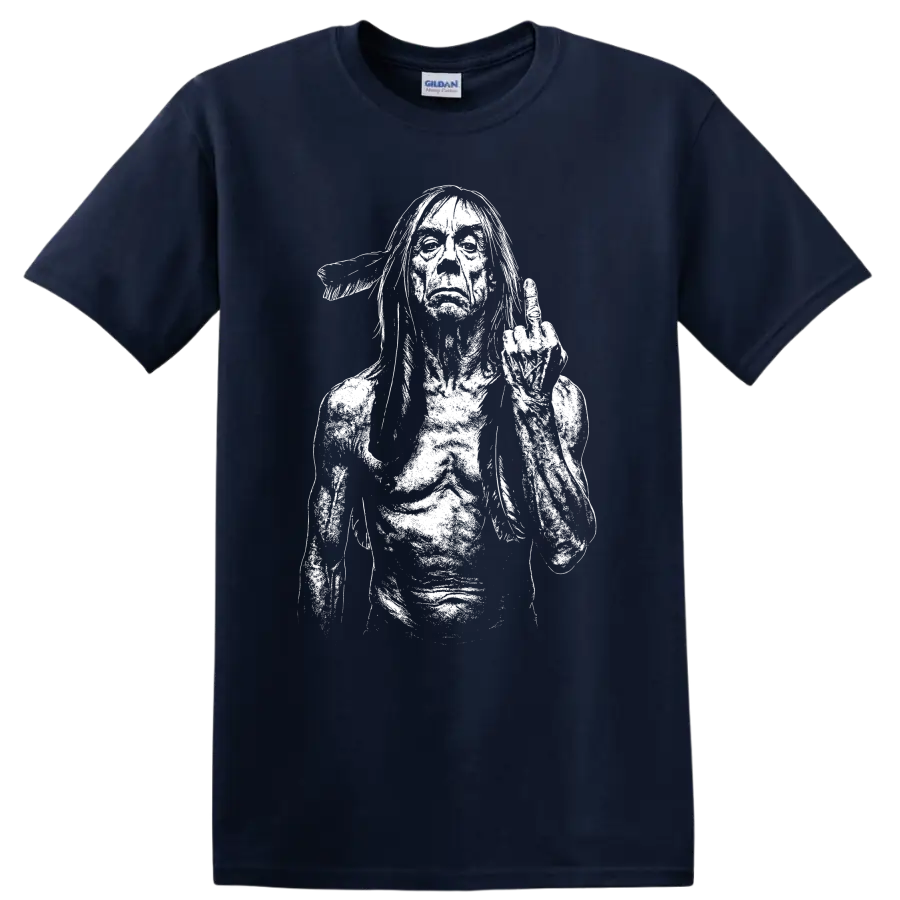 Iggy Pop The Stooges Rock Legends Tribute T Shirt for Music Fans - Navy (Blue)