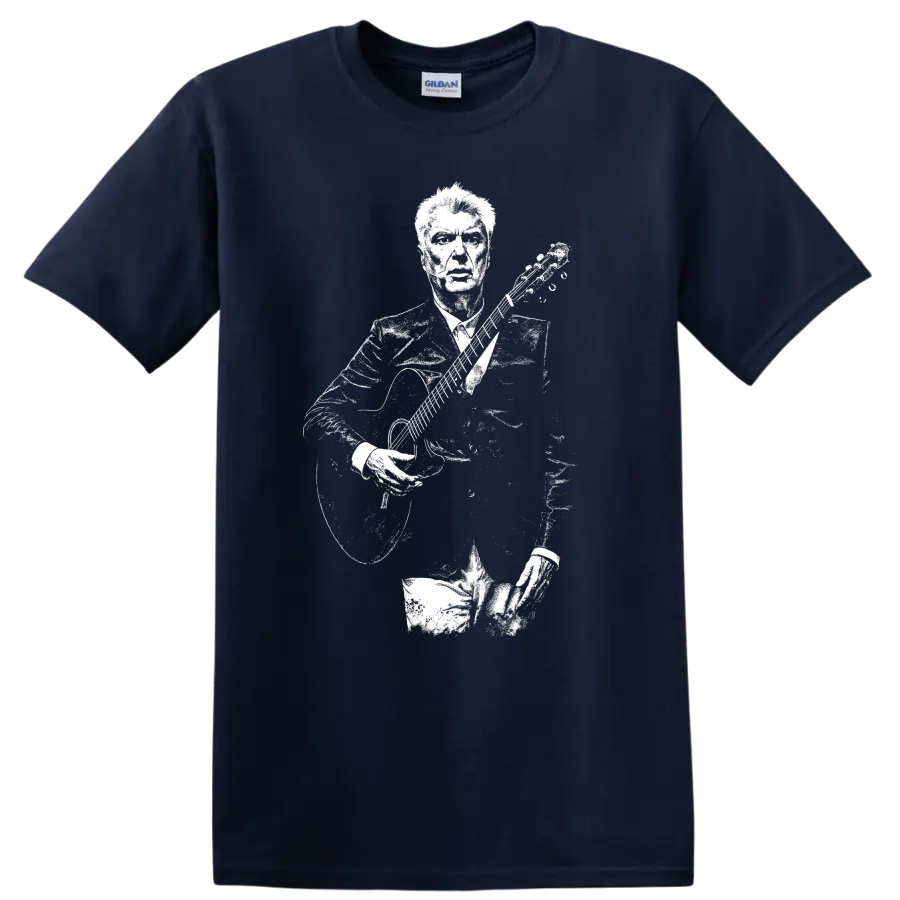 David Byrne Talking Heads Rock Legends Graphic T Shirt for Music Fans - Navy (Blue)