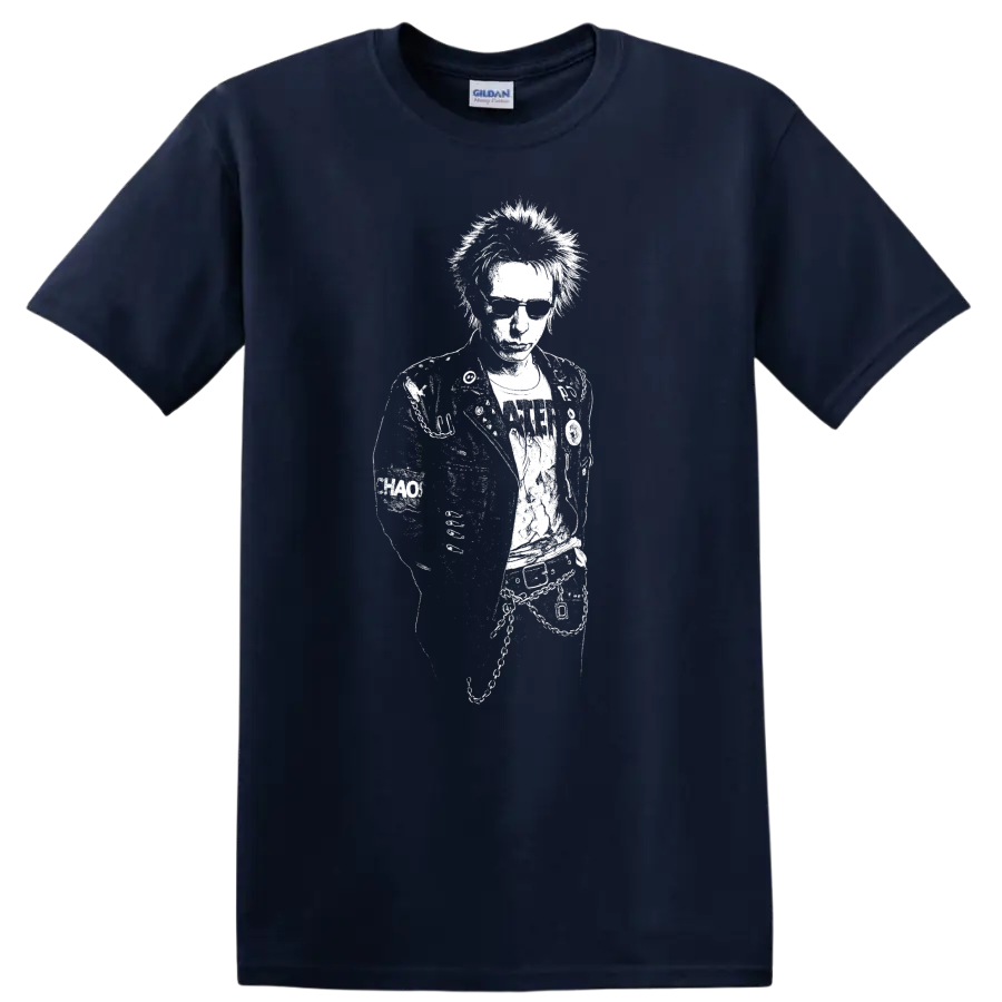 Johnny Rotten Sex Pistols Rock Legends T Shirt Punk Music Graphic - Navy (Blue)