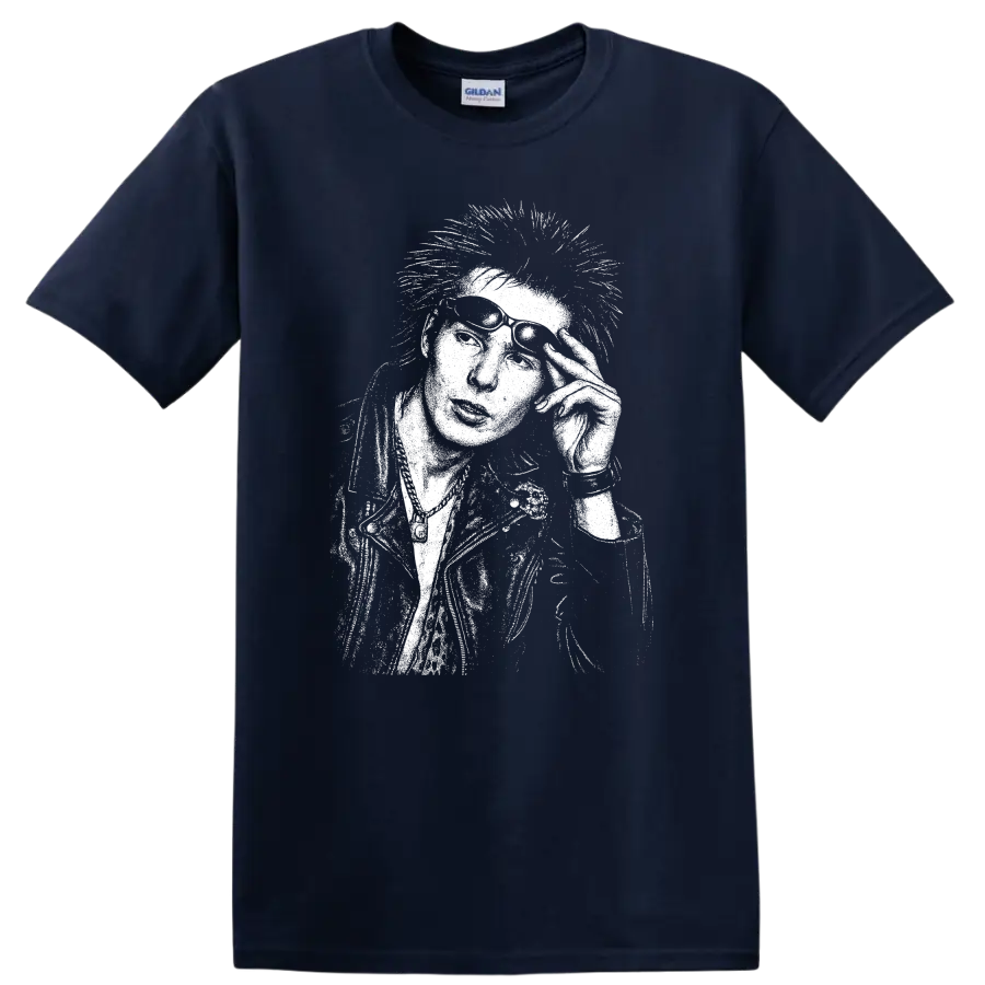 Sid Vicious Sex Pistols Rock Legends T Shirt Punk Music Tribute - Navy (Blue)