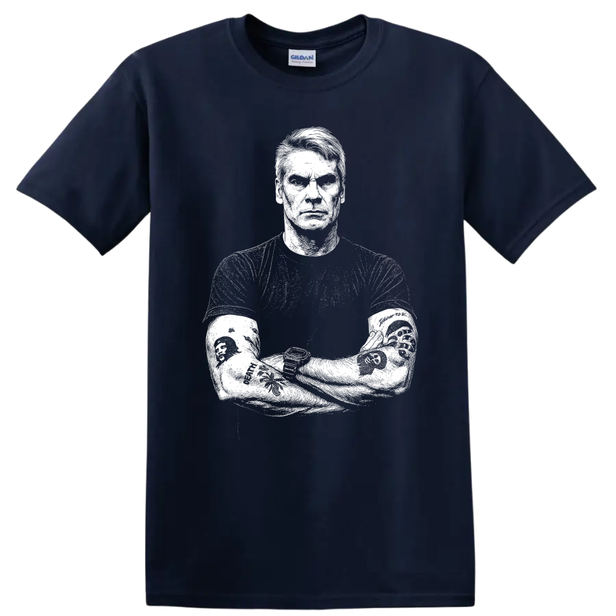 Henry Rollins Black Flag Rock Legends Punk Icon T Shirt - Navy (Blue)