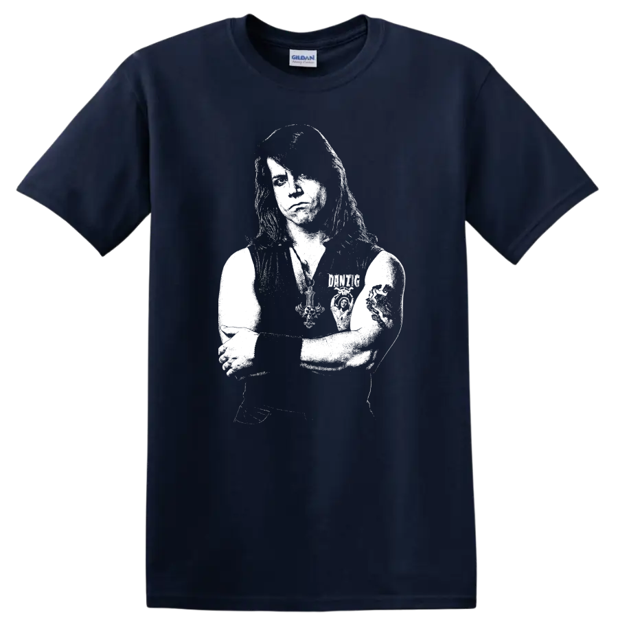 Glenn Danzig Misfits Rock Legends Black and White Portrait T Shirt - Navy (Blue)