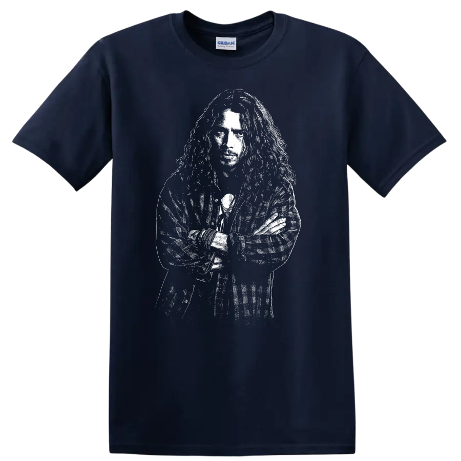 Chris Cornell Soundgarden Rock Legends Portrait T Shirt for Fans - Navy (Blue)