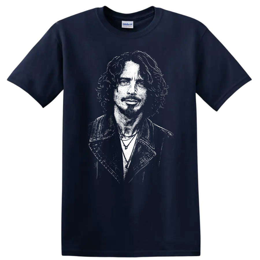 Chris Cornell Soundgarden Rock Legends Tribute T Shirt for Fans - Navy (Blue)