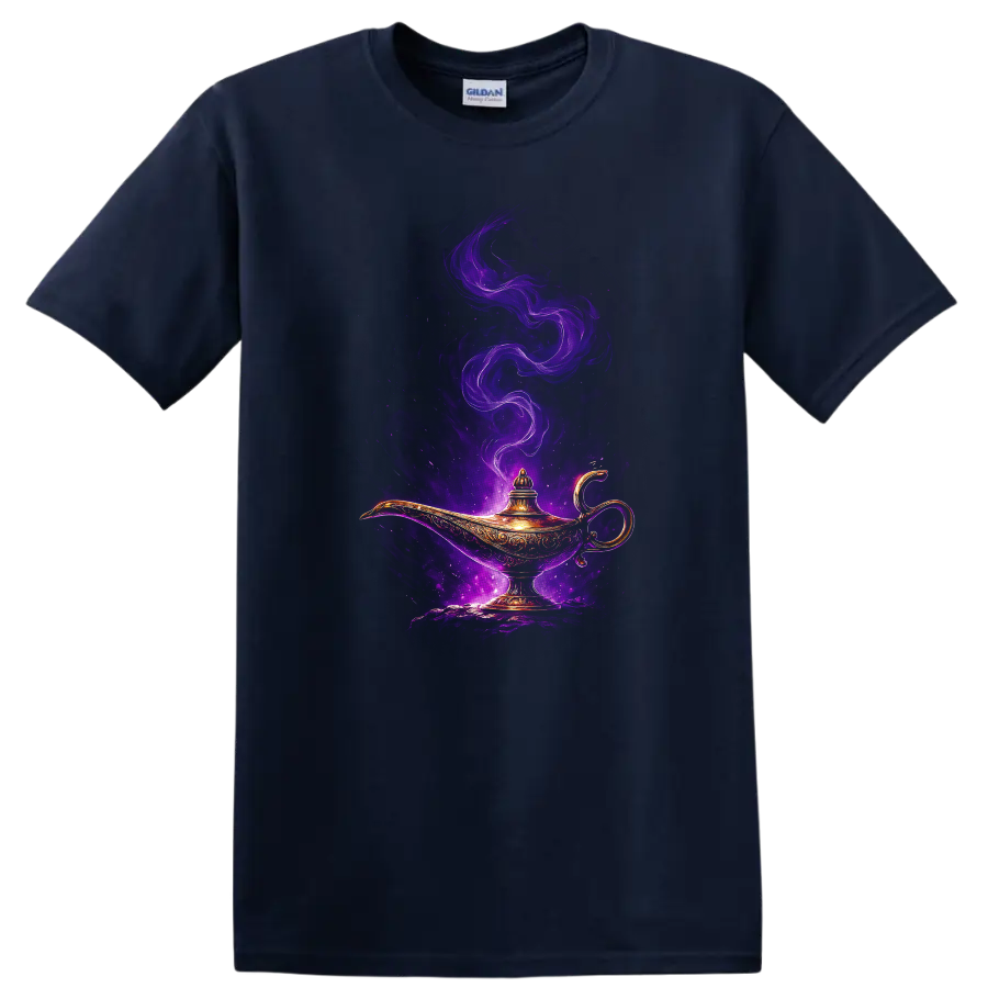 Ornate magic lamp with glowing purple smoke fantasy art T - Navy (Blue)