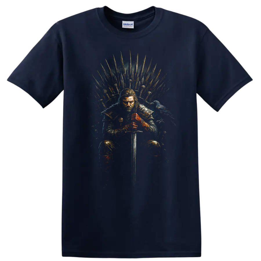 Game of Thrones warrior seated on the Iron Throne with sword and - Navy (Blue)