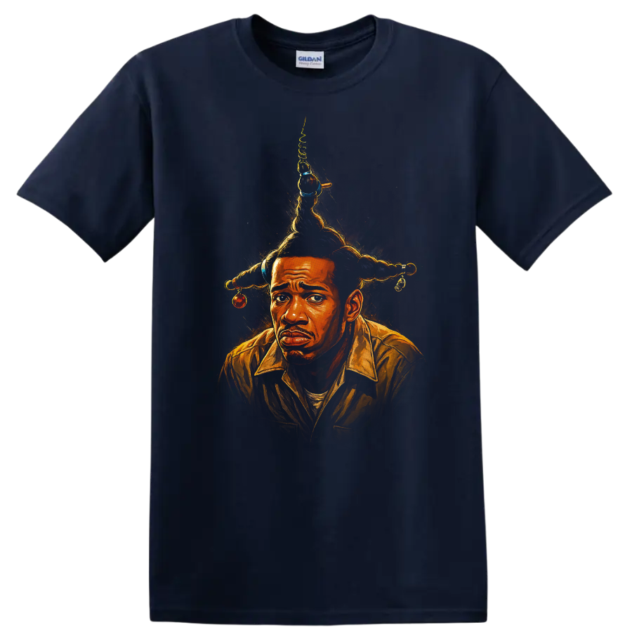 Illustrated portrait inspired by Don't Be a Menace to South Central While Drinking Your Juice in on a Navy (Blue) T Shirt
