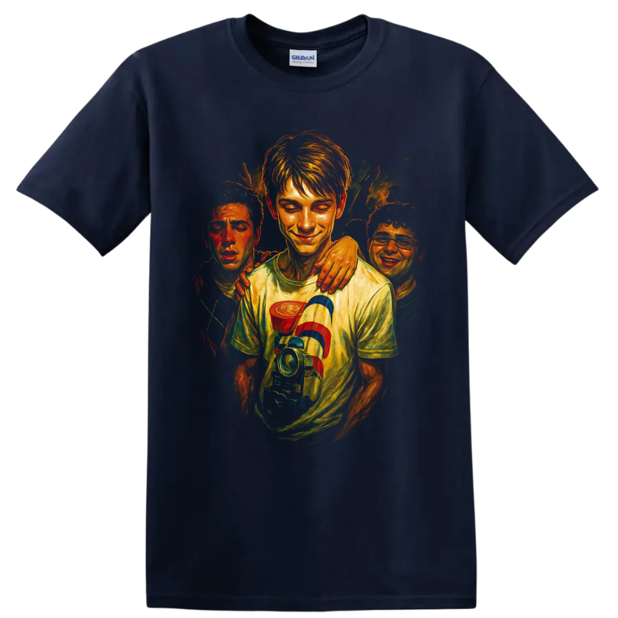 Stranger Things-inspired painted crew character graphic T shirt on a Navy (Blue) T Shirt