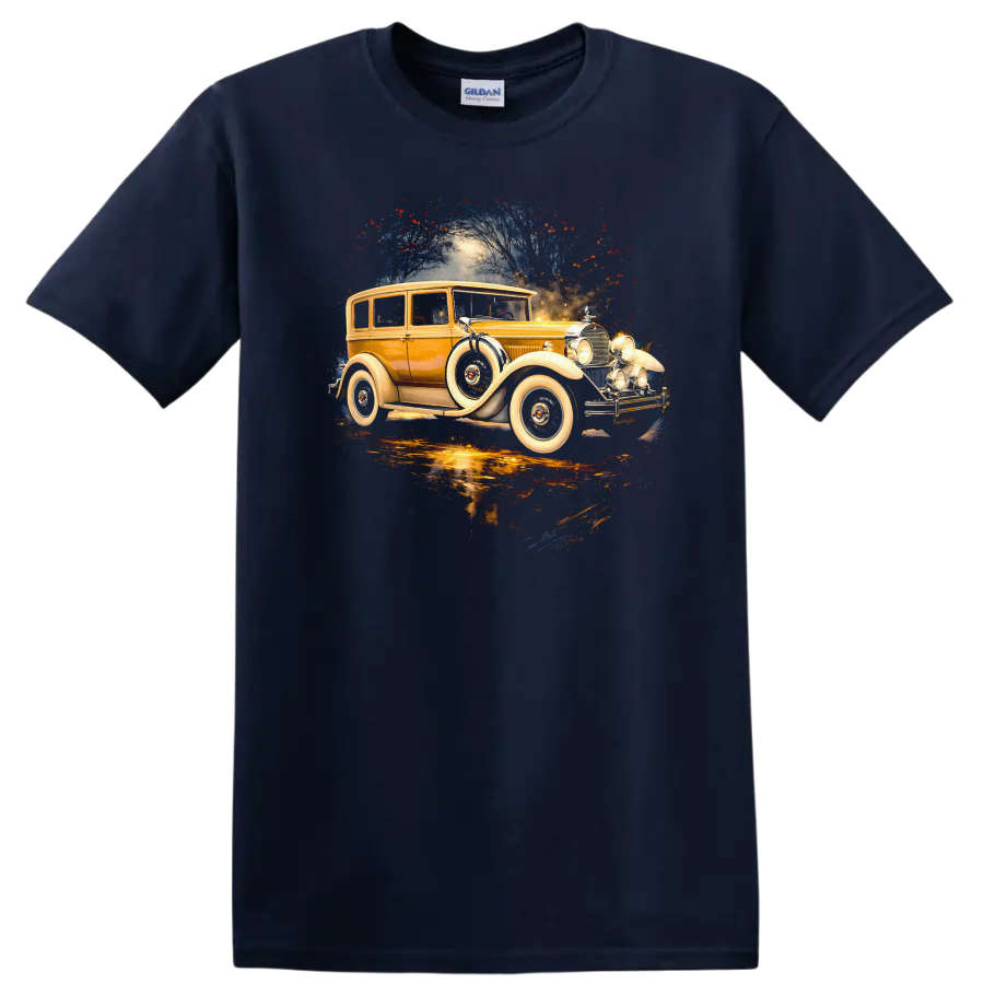1928 Packard vintage car graphic print on T shirt on a Navy (Blue) T Shirt