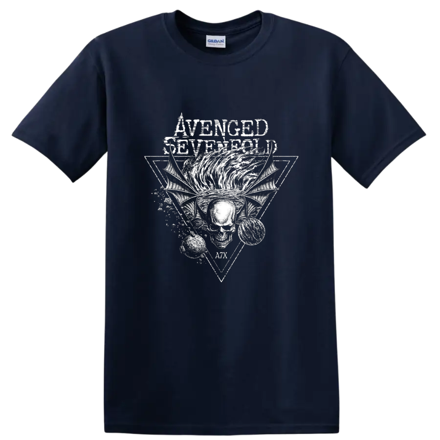 Avenged Sevenfold A7X skull wings vintage rock band graphic - Navy (Blue)