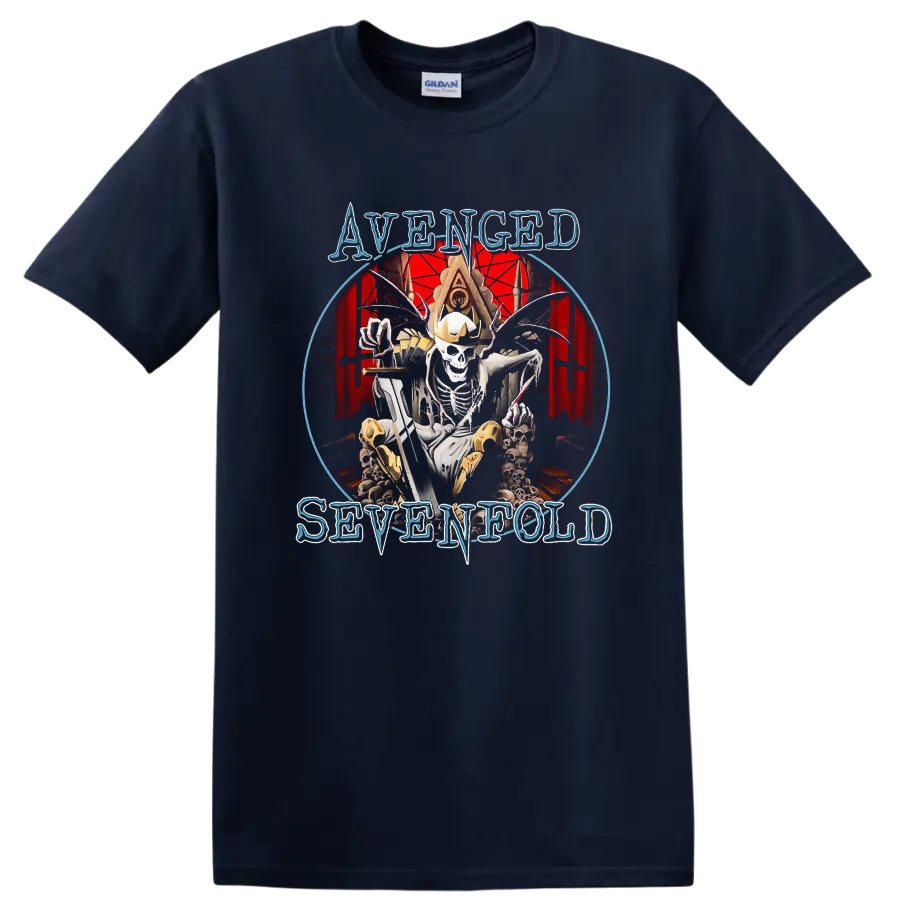 Avenged Sevenfold skeleton king graphic print T-shirt with gothic red - Navy (Blue)