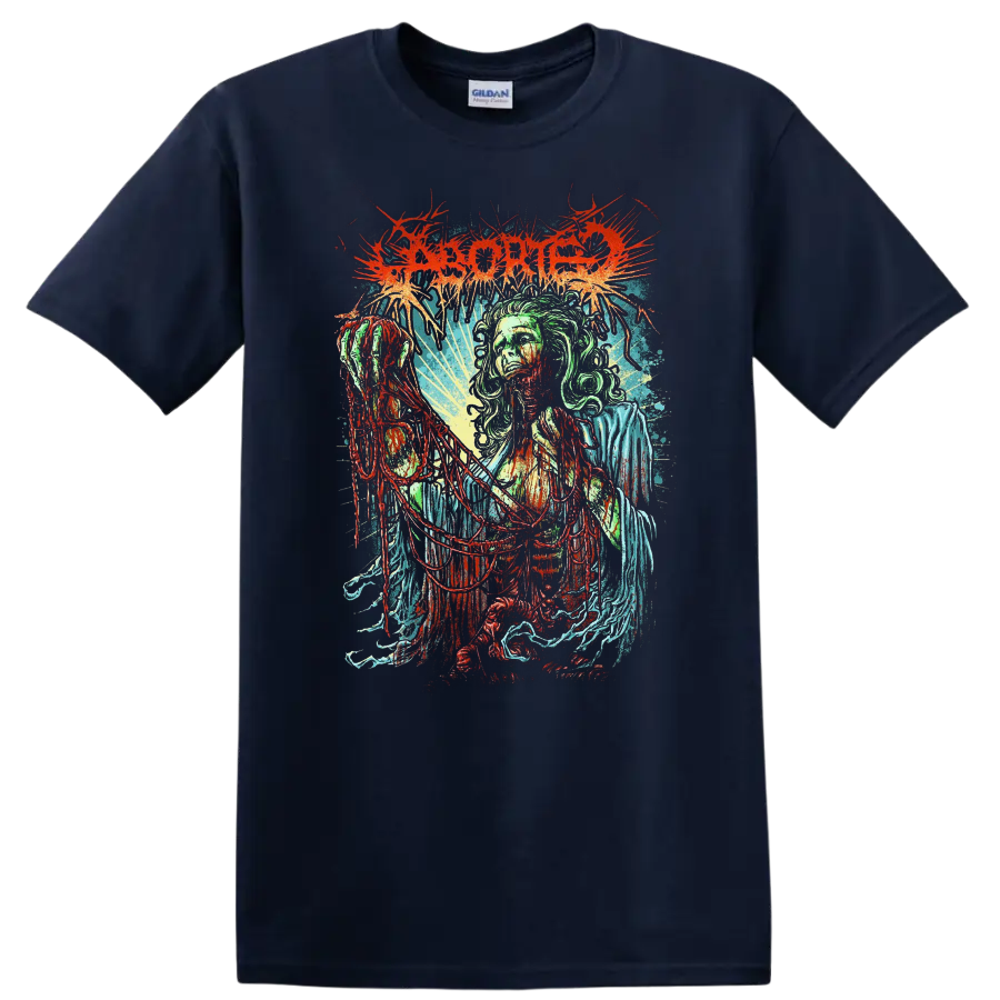 ABORTED-inspired death metal graphic print with horror figure on a T - Navy (Blue)