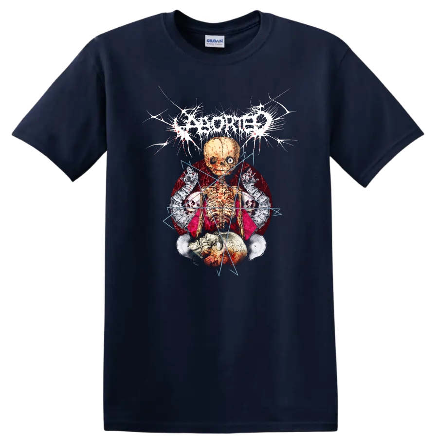 ABORTED-inspired skull skeleton rock metal graphic print - Navy (Blue)