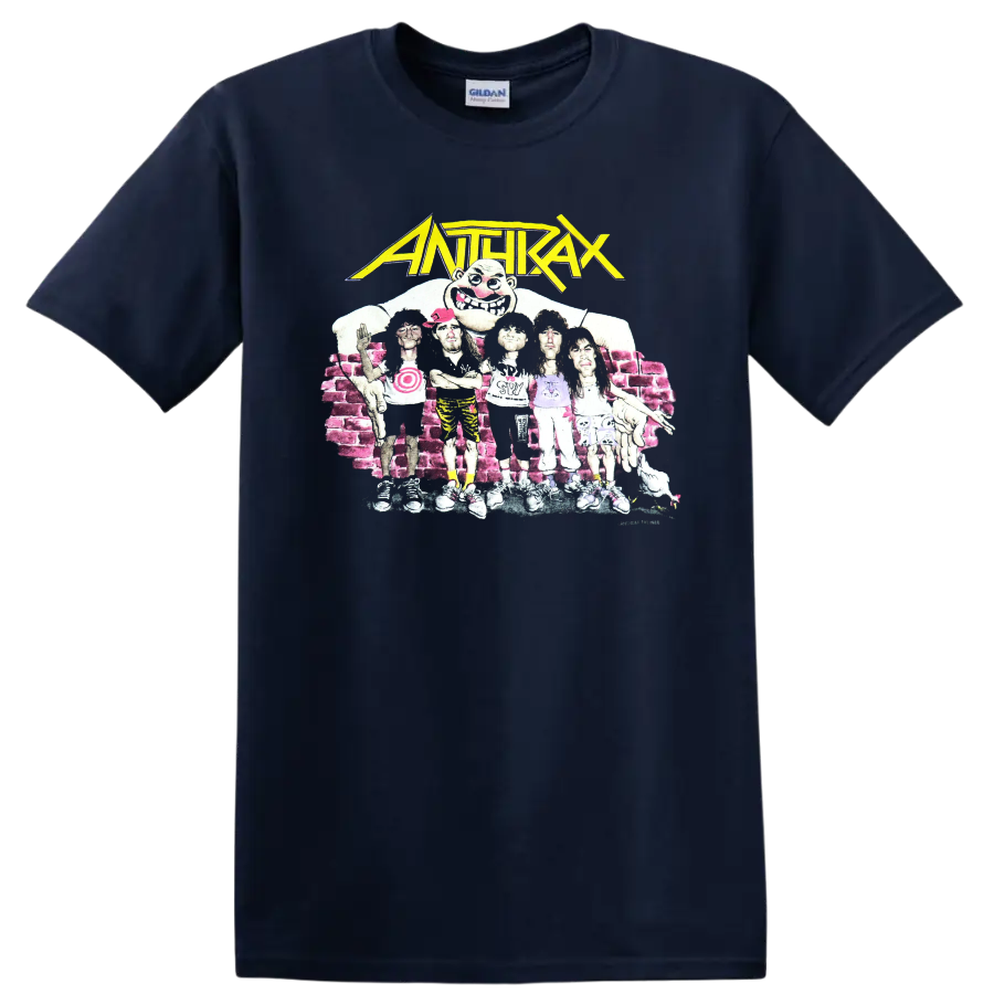 Anthrax band graphic print T Shirt with vintage cartoon concert - Navy (Blue)