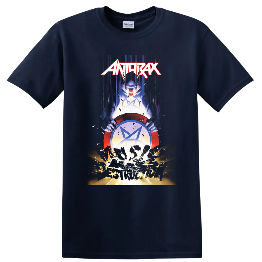 Anthrax rock metal graphic print T shirt with bold illustrated band - Navy (Blue)